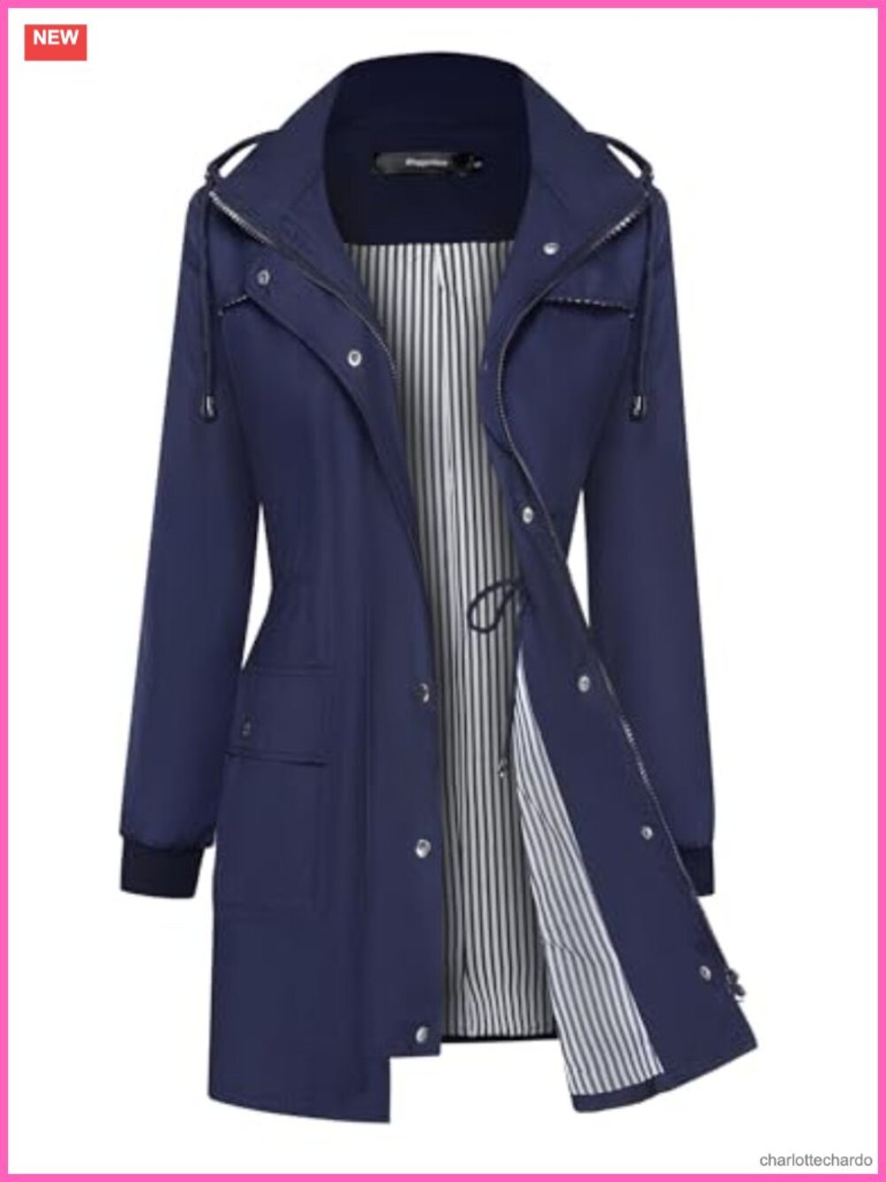 Women's Waterproof Rain Jacket Lightweight Windbreaker Hooded Outdoor Trench